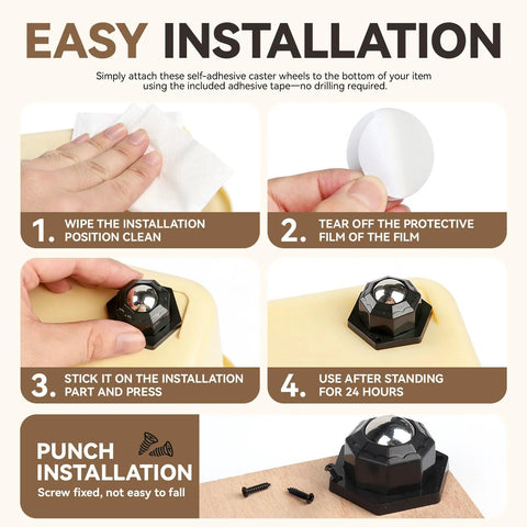 Heavy Duty Self Adhesive Swivel Caster Wheels 8 Pack 1 Inch Low Profile Universal Casters No Drill Installation Steps