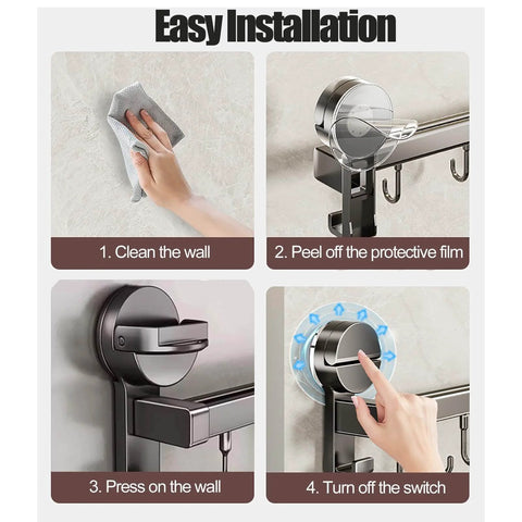 Installation steps for Wall Mounted Utensil Hook Rack with 8 Hooks, No Drill Installation, Space Gray Finish, Kitchen Organizer