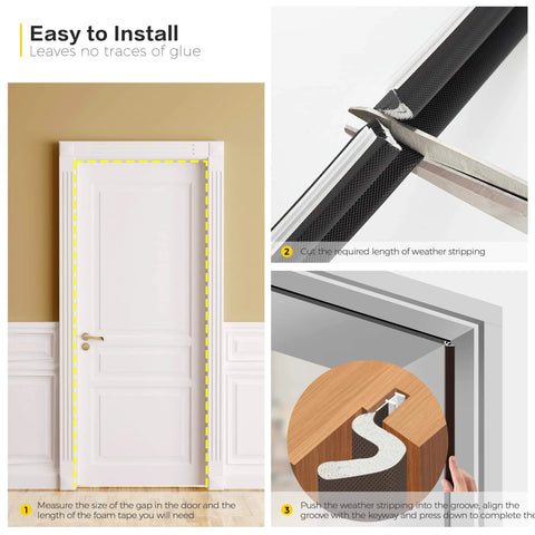 Weather Stripping Door Seal Strip - Soundproof Q-Shaped Foam for Exterior Door Frame, easy installation process image.