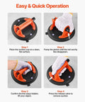 Steps to use 8-Inch Heavy-Duty Vacuum Suction Cup Lifter with ABS Handle on a flat surface