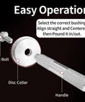 Hex bolt, disc collar, and handle from 10 Piece Bearing Press Kit With Universal Bearing Race And Seal Driver Set Including 9 Adapters 39.5mm 44.5mm 50mm 59mm 63mm 65mm 72mm 76mm 81mm And Seal Driver For Automotive Bearing Installation Blue