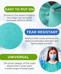 Teal Blue Disposable Lab Coats For Adults Pack Of 50 Knee Length 45 GSM with Cuffs Collar and 3 Pockets Plastic Snaps features