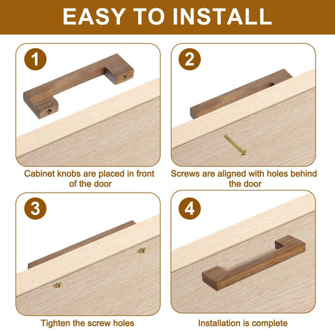 Installation steps for Two Pack 6 Inch Hole Center Square Wood Drawer Pulls With Screws For Kitchen Dresser Wardrobe Cupboard Ash Wood