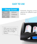 Smart Universal Charger With LCD And 32 NiMH Rechargeable AA AAA C D Batteries showing charge current settings.