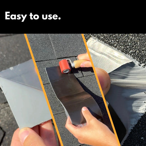 Applying Ultra Strong MicroSealant Roof Tape for Quick DIY RV and Roof Repairs, leakproof, 2 inch by 25 feet, weatherproof white.