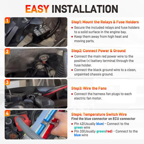 Easy installation steps for Dual Speed Electric Fan Control Wiring Harness Kit With Relay For GM Trucks And SUVs 1999 To 2007 Retrofit