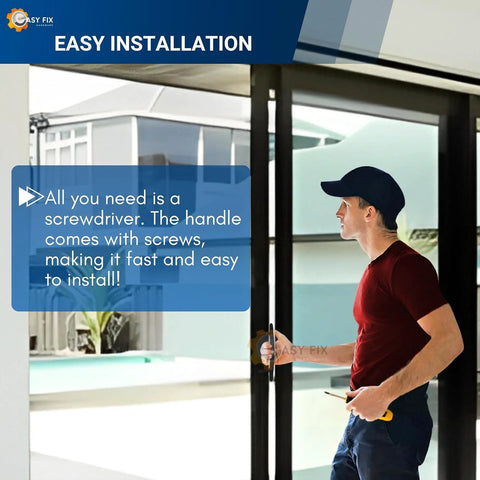 Man installing Standard Sliding Door Pull Handle For Sliding Glass Doors Black DH103 Replacement Handle white diecast.