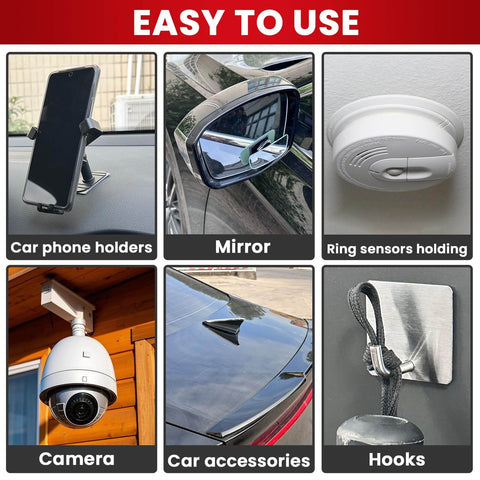 UltraSticky Heavy Duty Double Sided Mounting Tape Pads used for car phone holder, mirror, sensors, camera, and hooks.