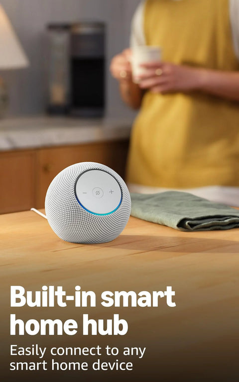 Echo Dot Max Graphite Finish With Alexa Built In For Room Filling Sound And Deeper Bass on kitchen counter