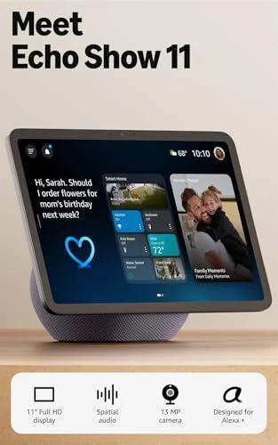 Front view of Latest 11 Inch Smart Display With Full HD Touchscreen Providing 60 Percent Larger Viewing Area And Built In Smart Home Hub.