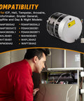 1/2 HP ECM X13 Furnace Blower Motor 6205E 208/230V 3.8A 1050RPM Replacement For American Standard, Trane, Carrier And ICP Systems shown in installed position above compatibility list with technician inspecting furnace