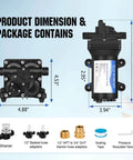 ECO-WORTHY 110V AC Fresh Transfer Diaphragm Water Pump On Demand 5.5GPM 70PSI High Pressure Water Booster Pump dimensions and package contents