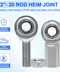 Economy adjustable heim joint rod end kit with right hand 1/2-20 thread, 1/2 inch bore, featuring steel rod ends and jam nut
