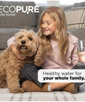 Girl with dog holding glass of water, EcoPure EPINL30 Five Year In Line Refrigerator Water Filter Universal Fit For Most Fridges Ice Makers RVs And Boats