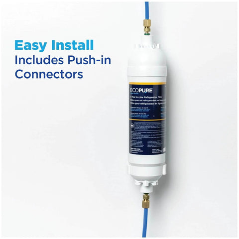 EcoPure EPINL30 Five Year In Line Refrigerator Water Filter Universal Fit For Most Fridges Ice Makers RVs And Boats Reduces Chlorine Taste And Odor Easy DIY Install With Quarter Inch Fittings on wall