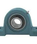 Heavy Duty Three And A Half Inch Set Screw Pillow Block Bearing With 30 Mm Bore Wide Inner Ring Stainless Steel Insert Type B In Black Polypropylene Housing For Washdown Applications, front view