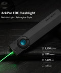 OLIGHT ArkPro EDC Flat Flashlight delivers 1500 lumen flood and 800 lumen spot for versatile outdoor lighting on dark surface