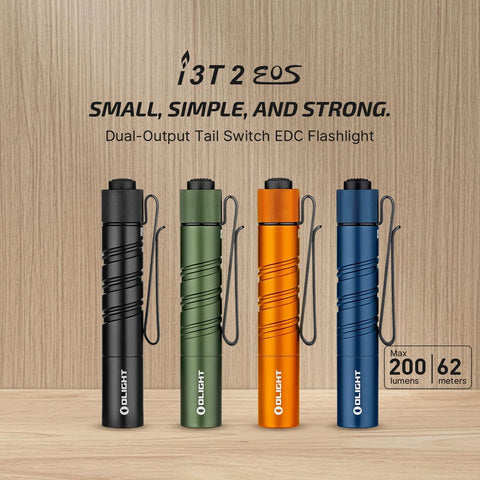 Ultra compact EDC flashlight delivers up to 200 lumens with a clear 62 meter beam, shown with dual-output tail switch and clip.