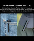 Ultra compact EDC flashlight delivers up to 200 lumens with a clear 62 meter beam, ideal for camping, hiking, shown clipped to pocket.