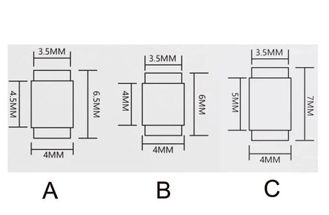 Diagram of backspacer standoff pins with dimensions for EDC folding knives, showing sizes A, B, C; pivot pin screws CNC machined stainless steel 416