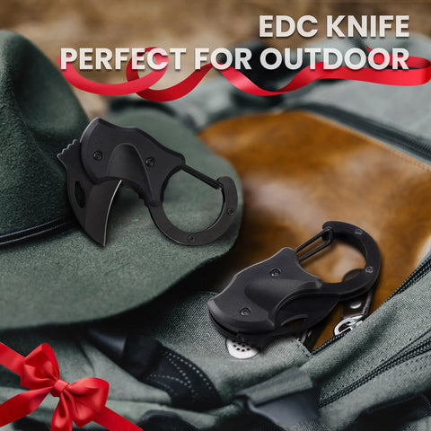 Compact Pocket Knife For Valentines Day Gifts For Him, Everyday Carry EDC Box Cutter on backpack with hat, gift ribbon