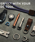 Collection of EDC tools including MecArmy CH2 Titanium D Shape Heavy Duty Key Ring, Key Fob Holder Keychain with Screw Shackle, stonewashed finish