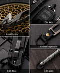 ✝️ FEGVE Titanium D Ring Key Ring with screwdriver, Car Fob holder Keychain Men Key Shackle Horseshoe Clasp (Black + 3 Keyring)