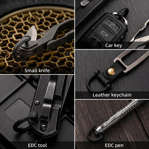 ✝️ FEGVE Titanium D Ring Key Ring with screwdriver, Car Fob holder Keychain Men Key Shackle Horseshoe Clasp (Black + 3 Keyring)