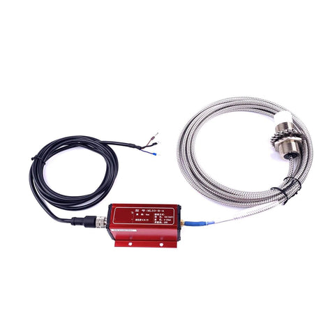Eddy Current Displacement Sensor ML33 B A Non Contact 4 20mA Signal Type Precision Sensor shown with cables and stainless steel body