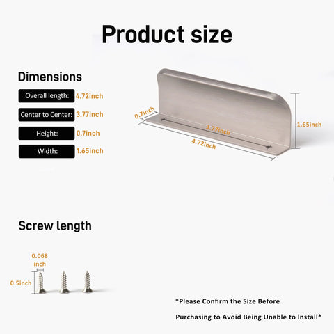 Dimensions of Edge Finger Tab Cabinet Pulls Back Mount Aluminum Flat Hidden Handle for Cabinets and Drawers Brushed Nickel