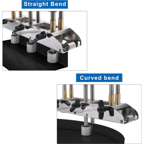 Close-up of Three Station Edge Roller Bender showing straight and curved bending capabilities for sheet metal fabrication.