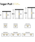 Diagram showing Edge Finger Tab Cabinet Pulls Back Mount Aluminum Flat Hidden Handle dimensions and installation sizes.