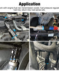 Beefy 6AN Male To 3/8 Inch And 5/16 Inch SAE Quick Disconnect Female Push On EFI Fuel Rail Fittings Two Pack Aluminum 6061-T6 installed