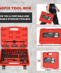 1/4" Drive Impact Socket Set 90 Piece, Metric Socket 4-15mm and Standard SAE Size 5/32-9/16 inch in red toolbox case