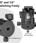 46mm Lever Ball Head EH46L with 3/8" and 1/4" screw adapter, low profile heavy duty tripod mount, CNC aluminum alloy, 390g