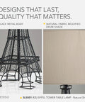 Parisian Inspired Eiffel Tower Table Lamp With Black Acrylic 3D Base And Natural Fabric Shade For Bedside Desk Or Living Room