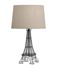 Parisian Inspired Eiffel Tower Table Lamp With Black Acrylic 3D Base And Natural Fabric Shade For Bedside Desk Or Living Room