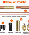 Eight Foot Grounding Rod Kit With Copper Clad Steel Rods And Grounding Clamps for Electrical Grounding Elements Displayed