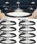 Eight Pack 200W LED High Bay Light UFO Style With 30000 Lumen 6000K Daylight 2000W Equivalent 59 Inch US Plug Cable