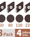 Image showing an Eight Pack Hand Sanding Block Set Grits 60 80 120 220 For Wood Metal Drywall with visual of all grits.