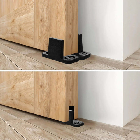 Installed Eight Piece Sliding Door Floor Guide Set With Screws, Bottom Guide For Bypass, Pocket And Barn Style Doors, Plastic Wall Mounted Track In Black Finish