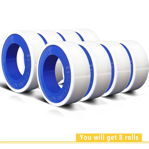 Eight Rolls Half Inch Wide PTFE Plumbing Tape 520 Inches Long Each White Thread Seal Tape For Shower Heads Faucets Gas And Water Lines