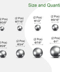 Size chart of Eight Size Bearing Ball Set 16 Pieces In 304 Stainless Steel For Bearings Gears Hubs And Machinery, from 3/8 to 1 inch.