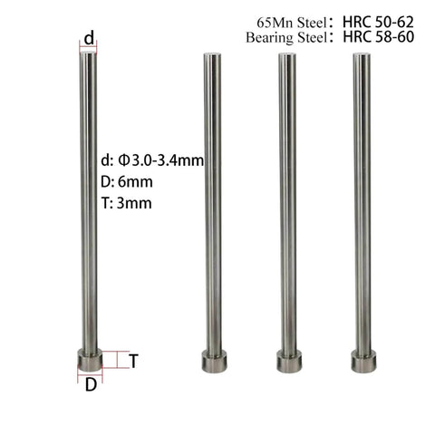 Straight Punching Ejector Pin 65Mn Round Tip for Plastic Injection Molding, 18 Pieces, showing 3.3mm Diameter, 80mm Length, with dimensions.