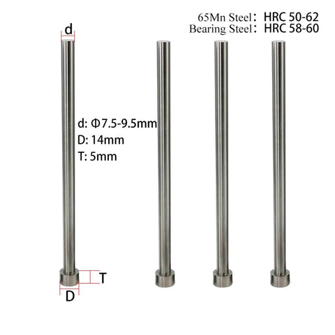 Straight Punching Ejector Pin 65Mn Round Tip For Plastic Injection Molders 8x250mm 4 Pieces with specifications visible
