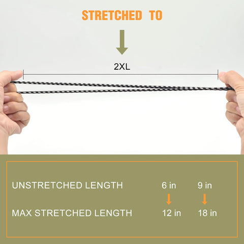 Hands stretching 30 Pack Ball Bungee Cord Set With 6 Inch Elastic Cords And 1 Inch Nylon Balls For Canopy Tarp Tie Downs Camping demonstration.
