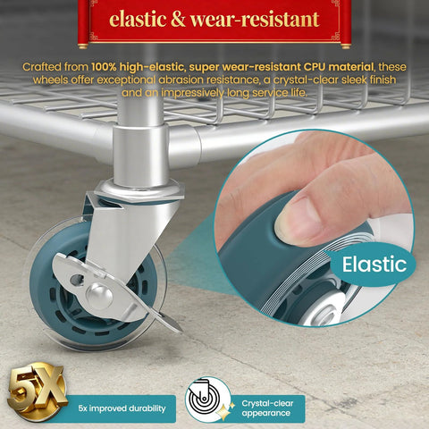 Three Inch Caster Wheels Set Of Four With Threaded Stem Three Eighth Inch By Sixteen UNC By One Point Five Inch Heavy Duty Bolt Castors for metal wire shelves, showing high elasticity rubber wheel.