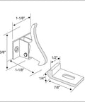 Diagram of Extra Heavy Duty Elbow Latch For Cabinets And Windows With Screws, Rugged Industrial Brass Construction In Nickel Finish, 1-1/8 Inch