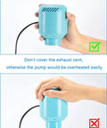 Electric Air Pump For Vacuum Storage Bags Fast Compact And Easy To Use showing proper handling to avoid overheating
