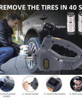 Man using Portable 5 Ton 12V Electric Car Jack Kit With Hydraulic Floor Jack Impact Wrench And Built In 150 PSI Tire Inflator